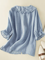 Madeline Blusa para Mujer – Camisa Holgada de Algodón y Lino con Cuello Peter Pan con Volantes Elegante