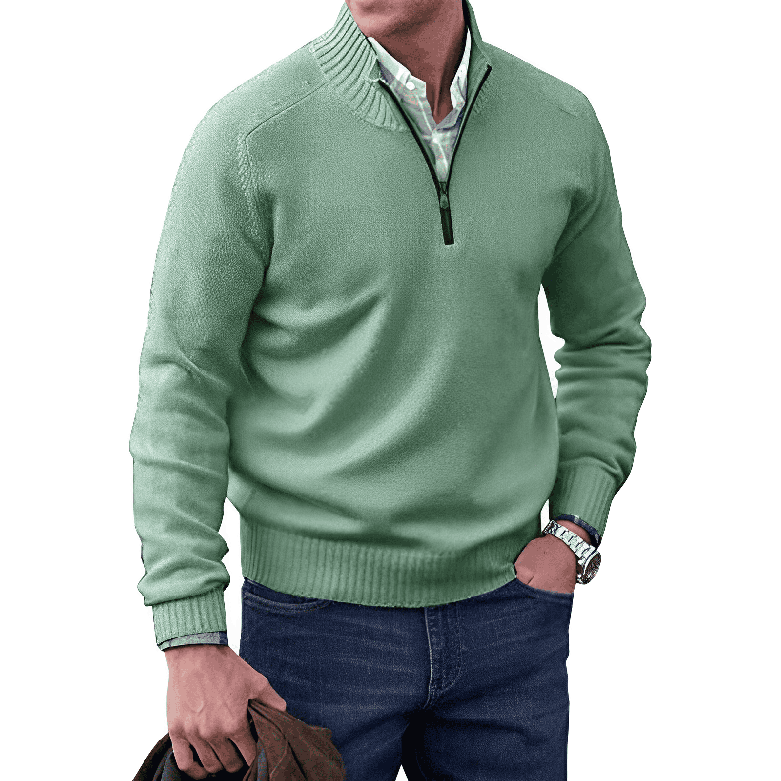 Jack Men's Jumper – Half-Zip Soft Knit Jumper with Stand-Up Collar and Modern Fit