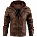 Caspian Giacca Uomo in Pelle – Giubbotto Moto Vintage con Cappuccio e Chiusura con Zip