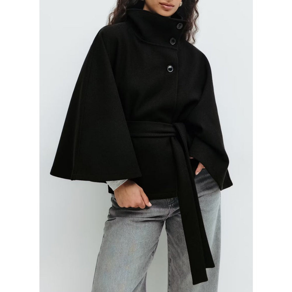 Olivia Manteau Cape Femme – Elegant Cape with High Collar and Adjustable Belt for Winter