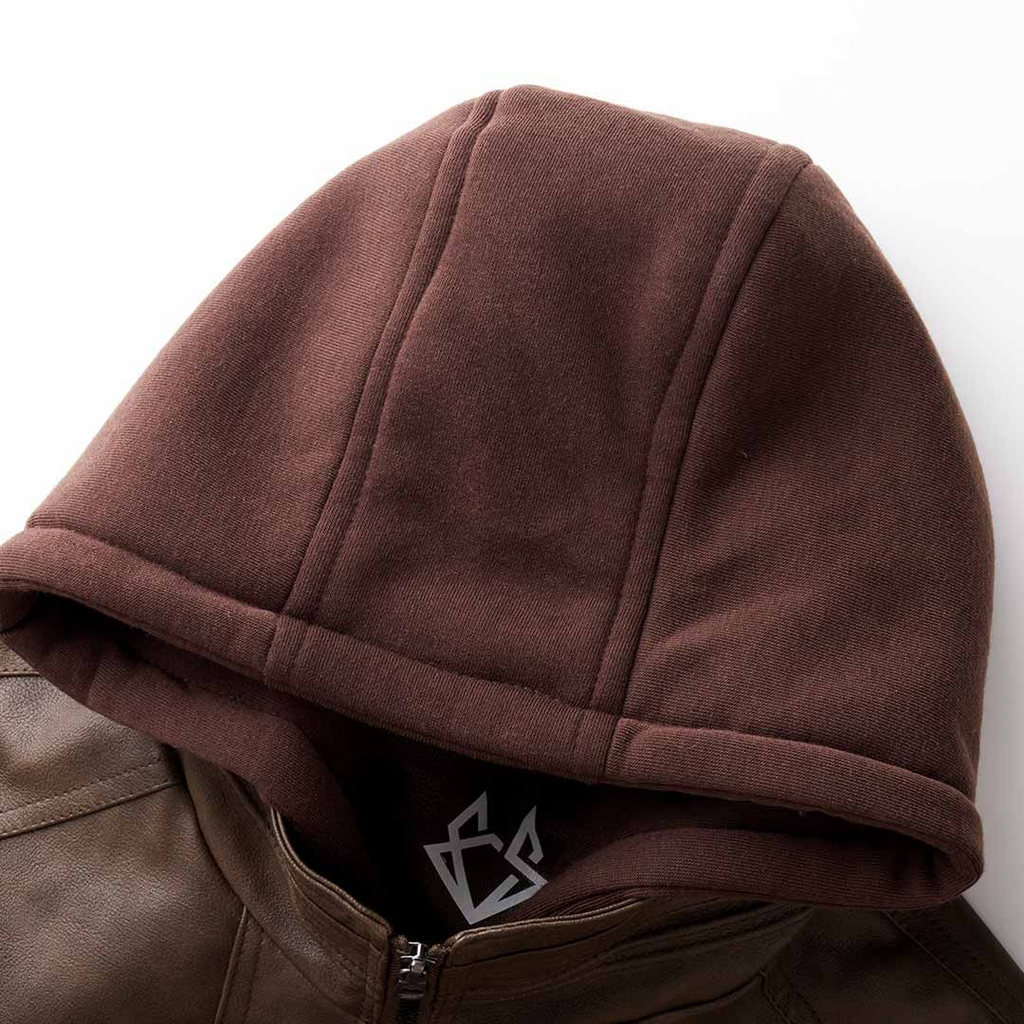 Caspian Veste Homme en Cuir – Blouson Moto Vintage avec Capuche et Fermeture Zippée