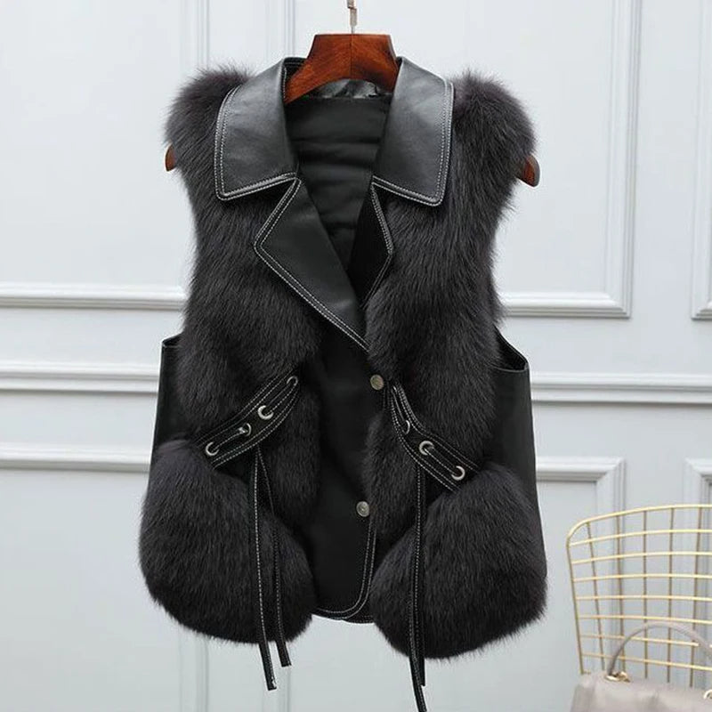 Kelsey Women's Faux Fur Vest – Elegant Vest with Adjustable Fit & Soft Lining