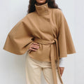 Olivia Manteau Cape Femme – Cape Élégante avec Col Haut et Ceinture Ajustable pour l'Hiver