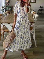Natalie Robe Bohème Femme – Robe d'Été Élégante à Volants avec Col en V et Motif Ikat