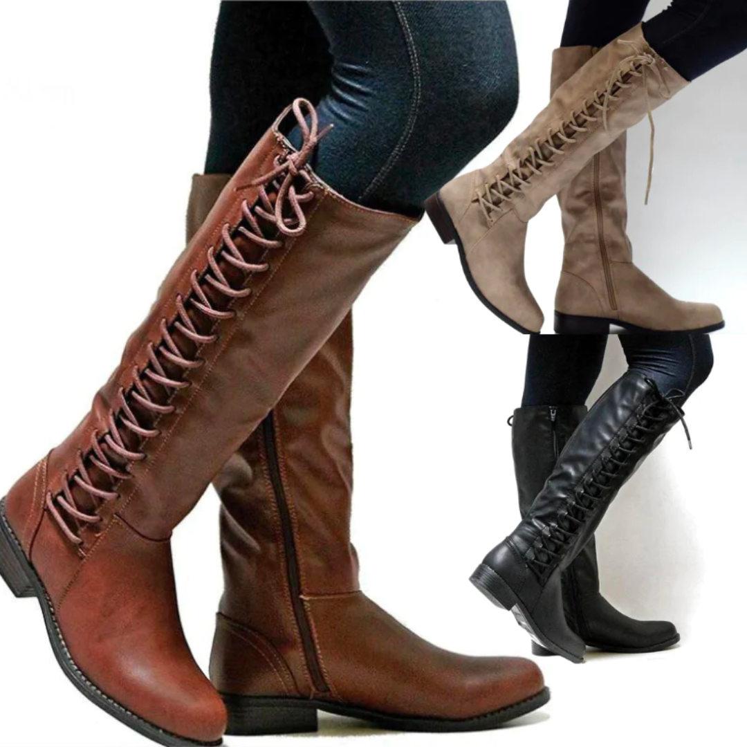 Karen Bottes Hautes Femme en Cuir – Bottes Lacées Élégantes avec Doublure Chaude & Semelle Antidérapante