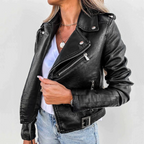 Rosalind Veste Femme en Cuir – Veste Élégante avec Col Montant, Ceinture et Cuir Premium