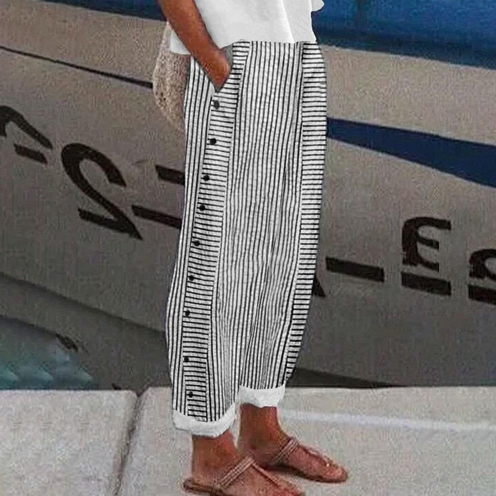Megan Pantalon Femme – Pantalon Décontracté à Rayures avec Poches Latérales et Coupe Confortable