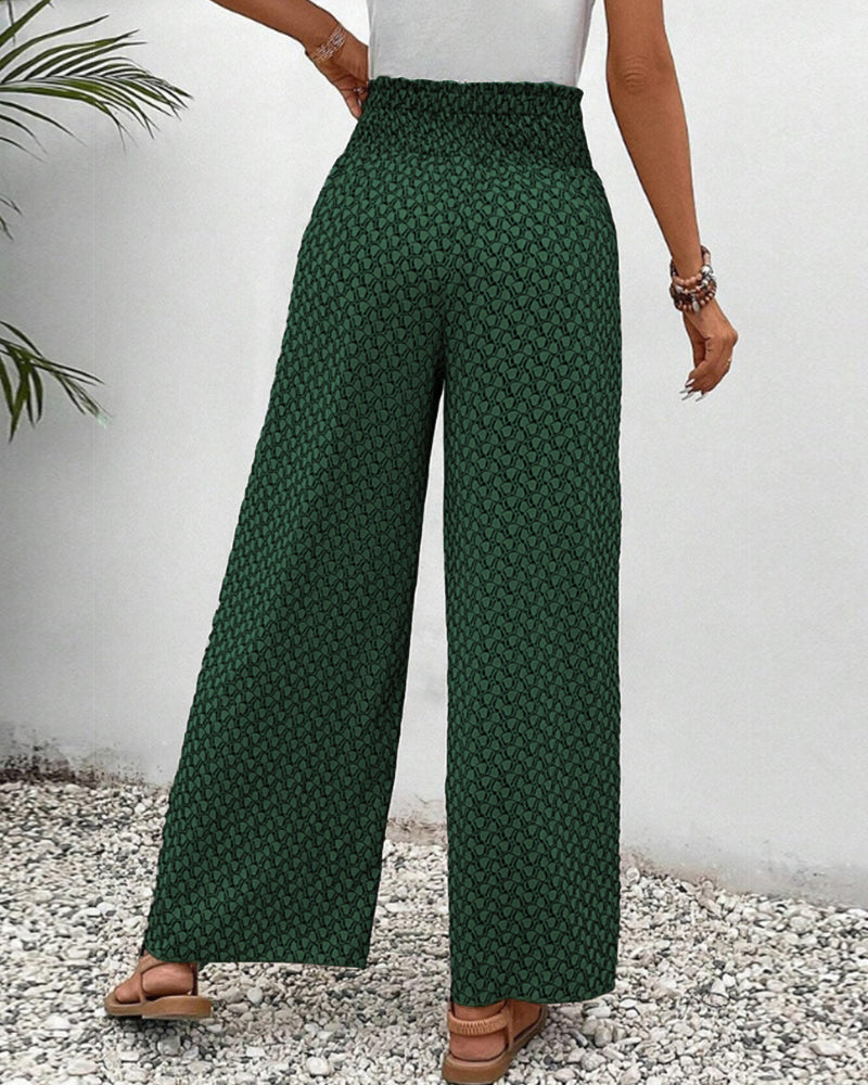 Ashley Pantalon Large Femme – Taille Haute Élégante avec Coupe Fluide et Imprimé Chic
