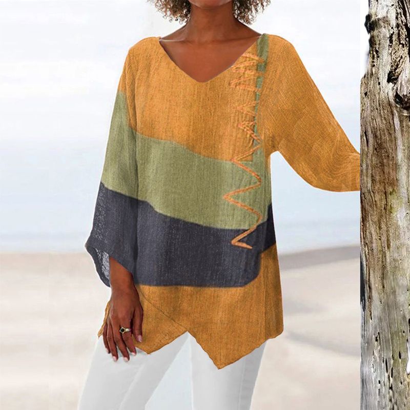 Anaïs Top Femme – Haut Bicolore à Col V, Coupe Élégante & Tissu Léger Confortable