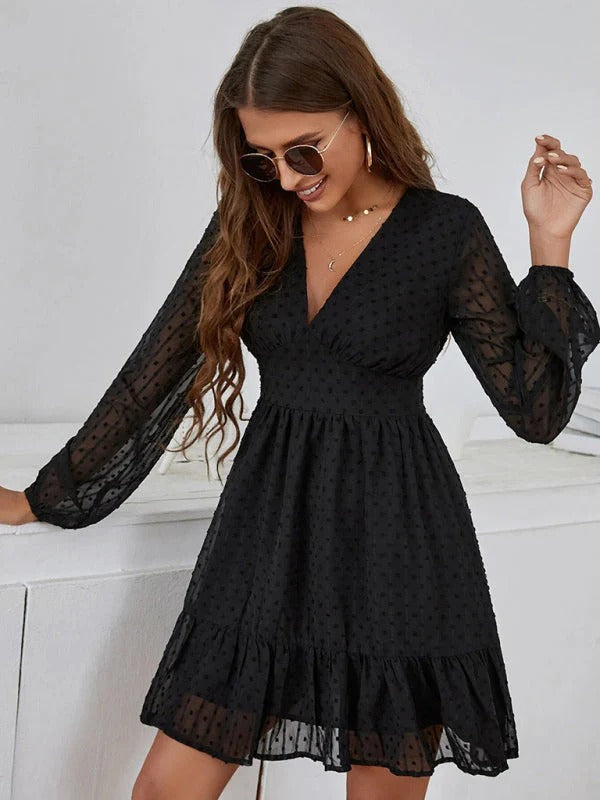 Aurélie Robe Femme à Pois – Robe Fit & Flare Fluide à Manches Longues et Coupe Élégante