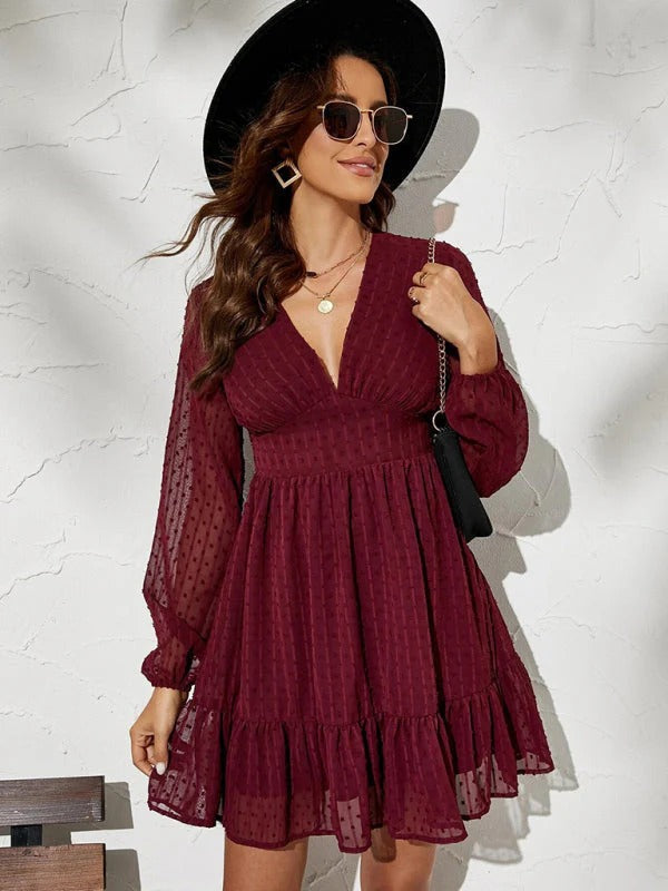 Aurélie Robe Femme à Pois – Robe Fit & Flare Fluide à Manches Longues et Coupe Élégante