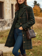 Vivienne Cappotto Donna in Lana – Cappotto Lungo a Quadri con Taglio Slim e Eleganza Senza Tempo