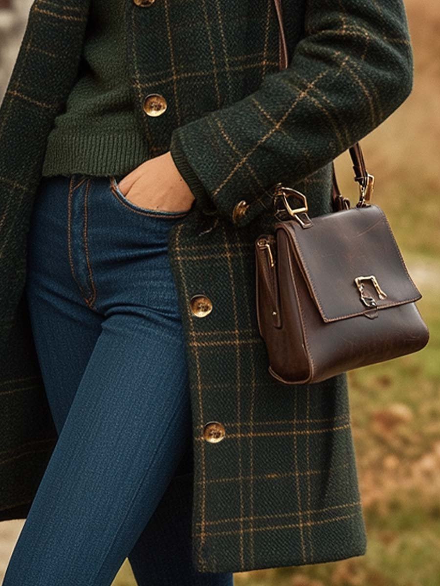 Vivienne Manteau Femme en Laine – Manteau Long à Carreaux avec Coupe Ajustée et Élégance Intemporelle