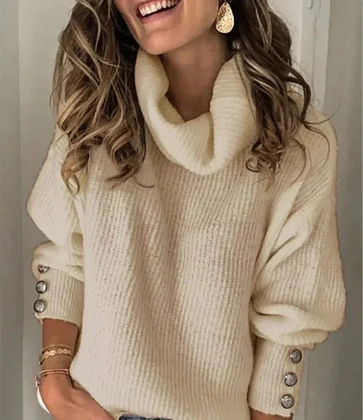 Manon Women's Turtleneck Sweater – Soft Knit with Elegant Buttons & Comfortable Fit