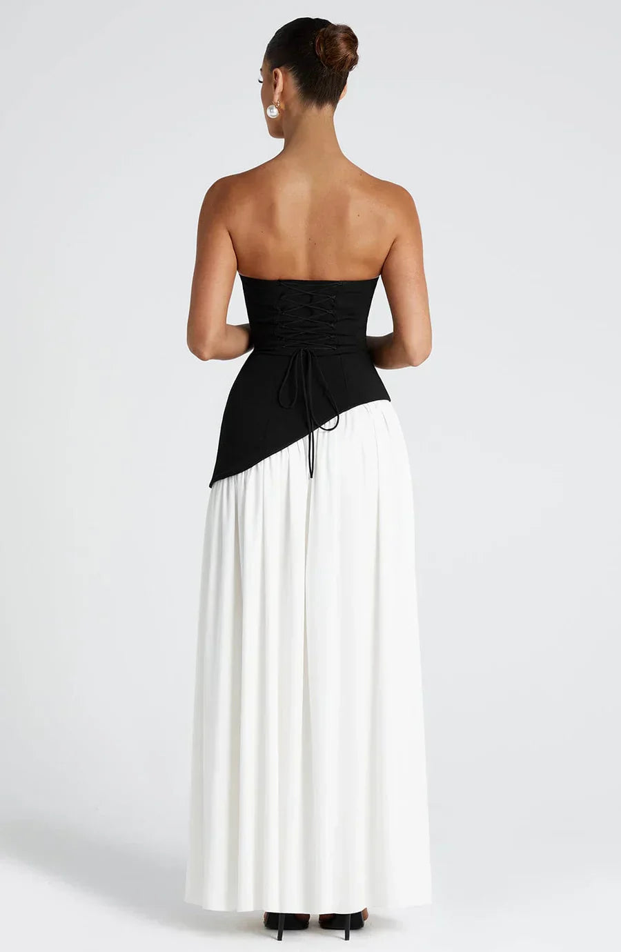 Isaline Vestido Largo de Mujer – Vestido de Noche Bicolor con Escote Bandeau, Abertura Elegante y Pañuelo