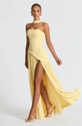 Isaline Vestido Largo de Mujer – Vestido de Noche Bicolor con Escote Bandeau, Abertura Elegante y Pañuelo