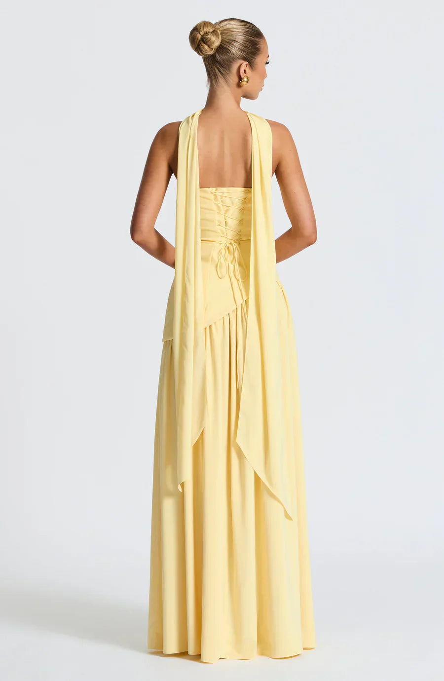 Isaline Vestido Largo de Mujer – Vestido de Noche Bicolor con Escote Bandeau, Abertura Elegante y Pañuelo
