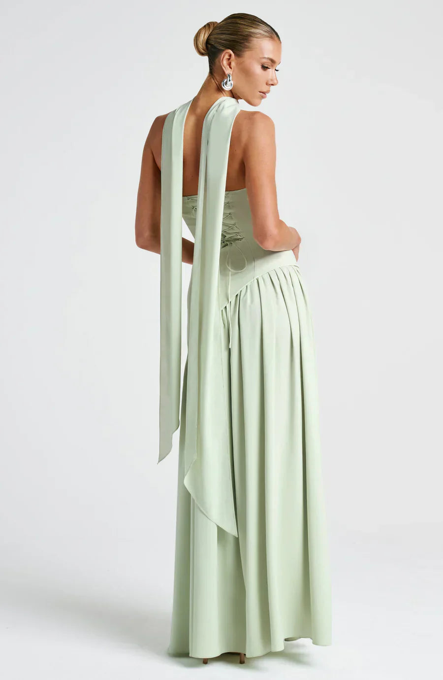 Isaline Vestido Largo de Mujer – Vestido de Noche Bicolor con Escote Bandeau, Abertura Elegante y Pañuelo