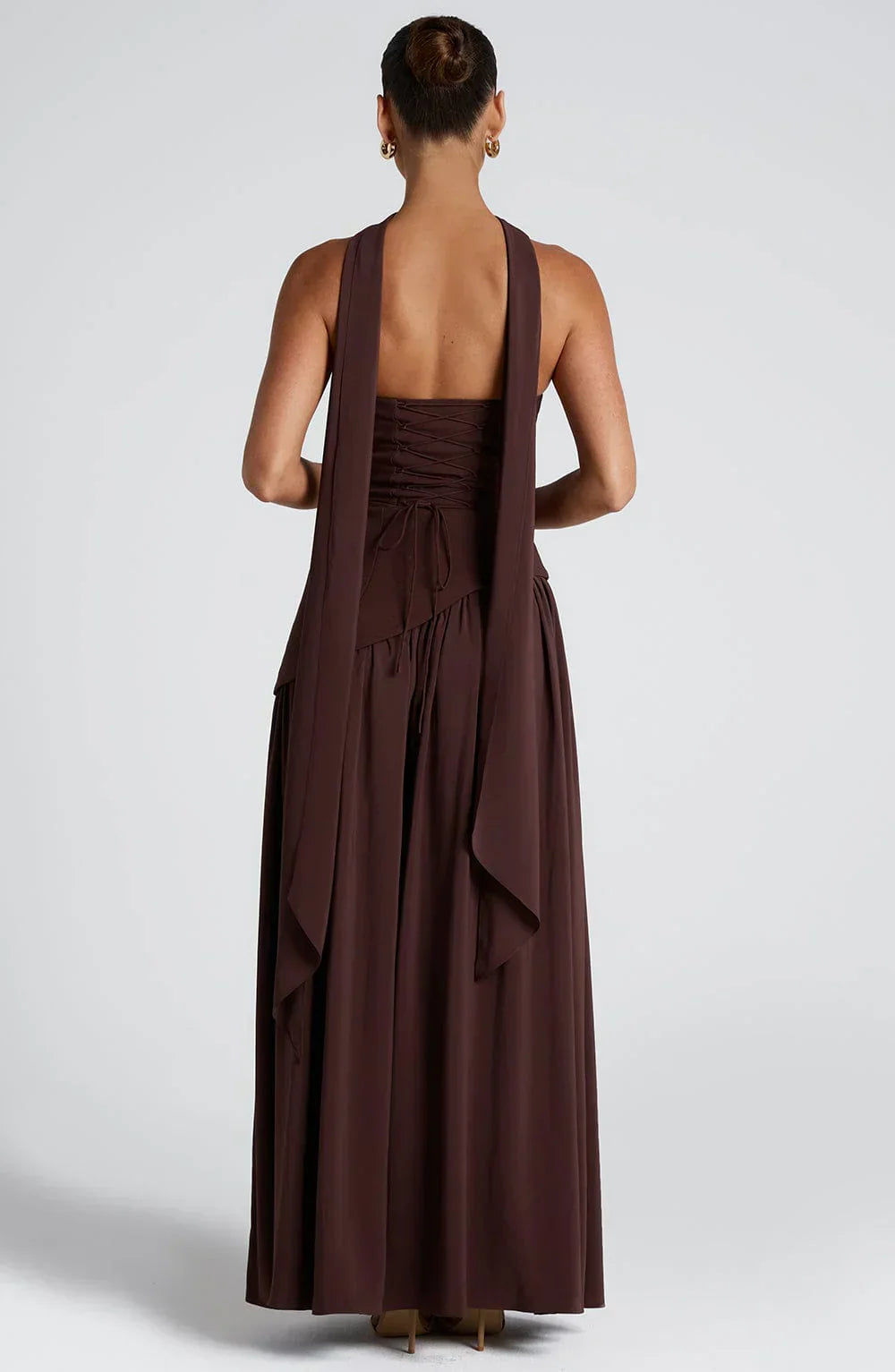 Isaline Vestido Largo de Mujer – Vestido de Noche Bicolor con Escote Bandeau, Abertura Elegante y Pañuelo