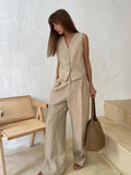 Amandine Women's Linen Set – Summer Co-ord with Sleeveless Vest & Wide-Leg Trousers