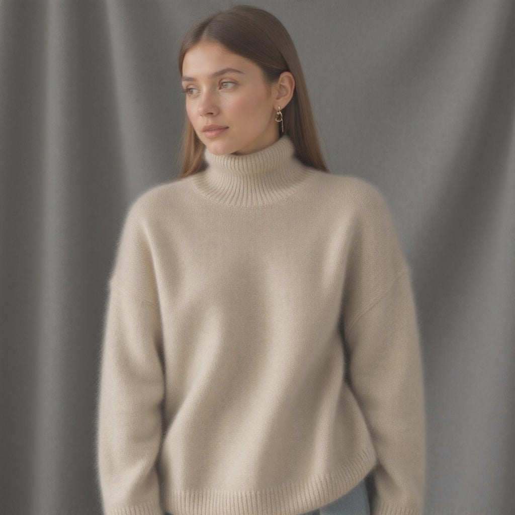 Madison Pull Femme en Cachemire – Pull Col Roulé Oversize 100 % Cachemire Doux et Élégant