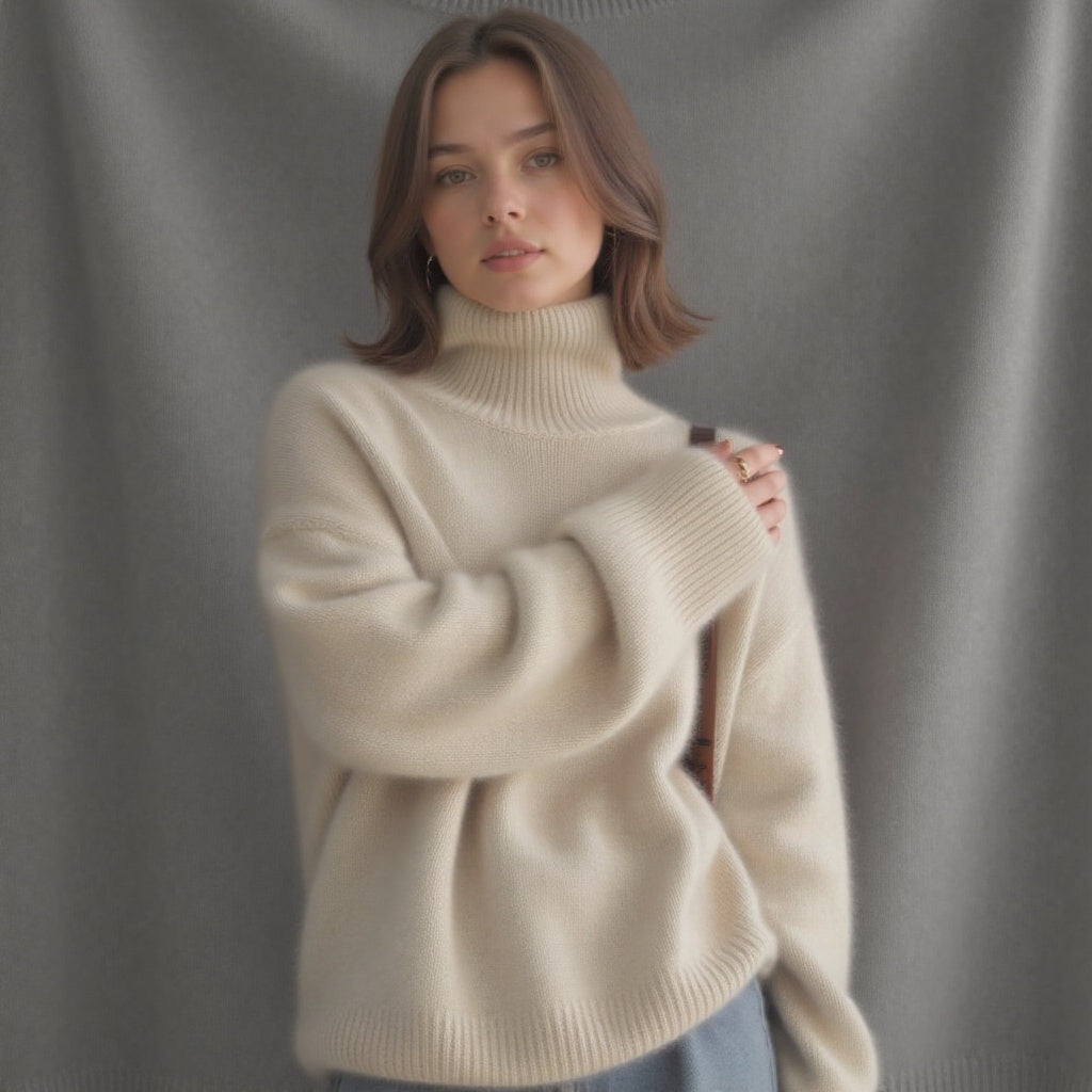 Madison Pull Femme en Cachemire – Pull Col Roulé Oversize 100 % Cachemire Doux et Élégant