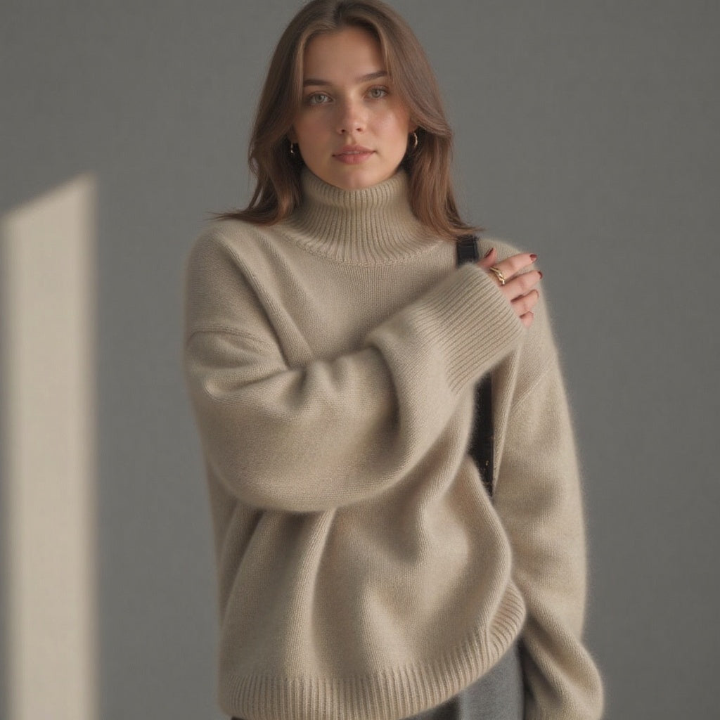 Madison Pull Femme en Cachemire – Pull Col Roulé Oversize 100 % Cachemire Doux et Élégant