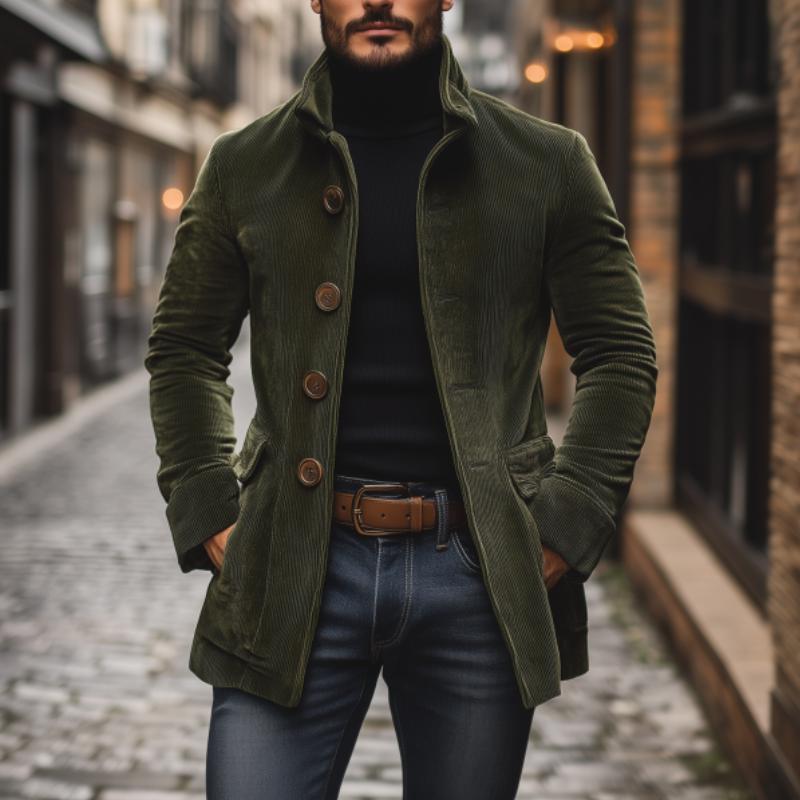 Nathan Men's Corduroy Jacket – Slim Fit Elegant Jacket with Stand-Up Collar
