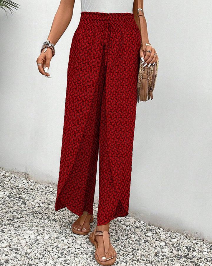 Ashley Pantalon Large Femme – Taille Haute Élégante avec Coupe Fluide et Imprimé Chic