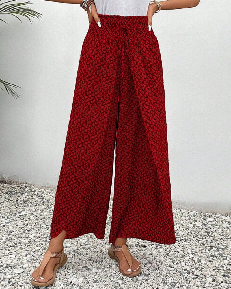 Ashley Pantalon Large Femme – Taille Haute Élégante avec Coupe Fluide et Imprimé Chic