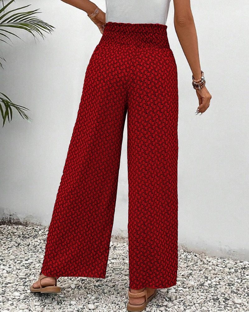 Ashley Pantalon Large Femme – Taille Haute Élégante avec Coupe Fluide et Imprimé Chic