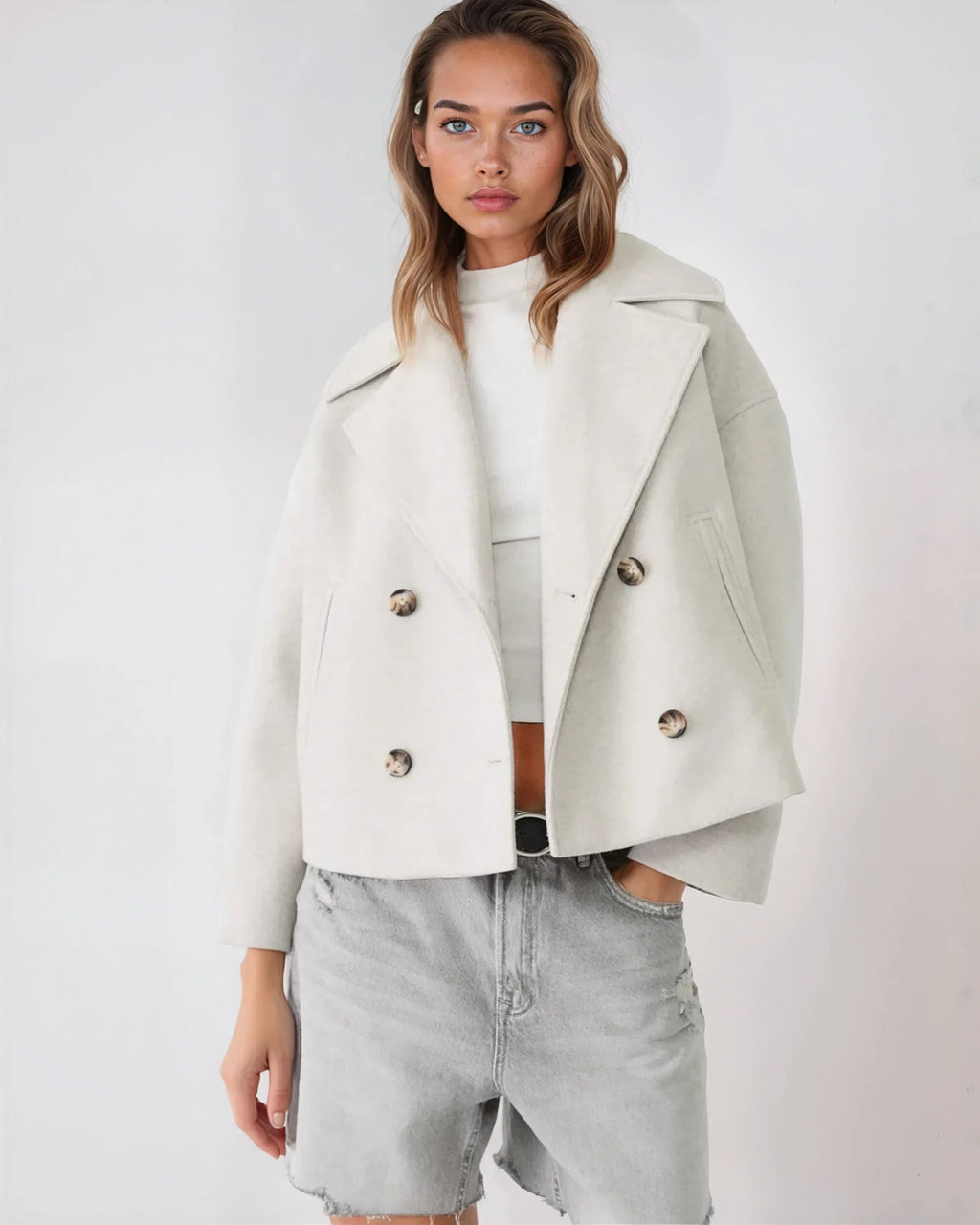 Amelie Women's Jacket – Short Wool Crossover Jacket with Elegant Lapels & Chic Winter Style