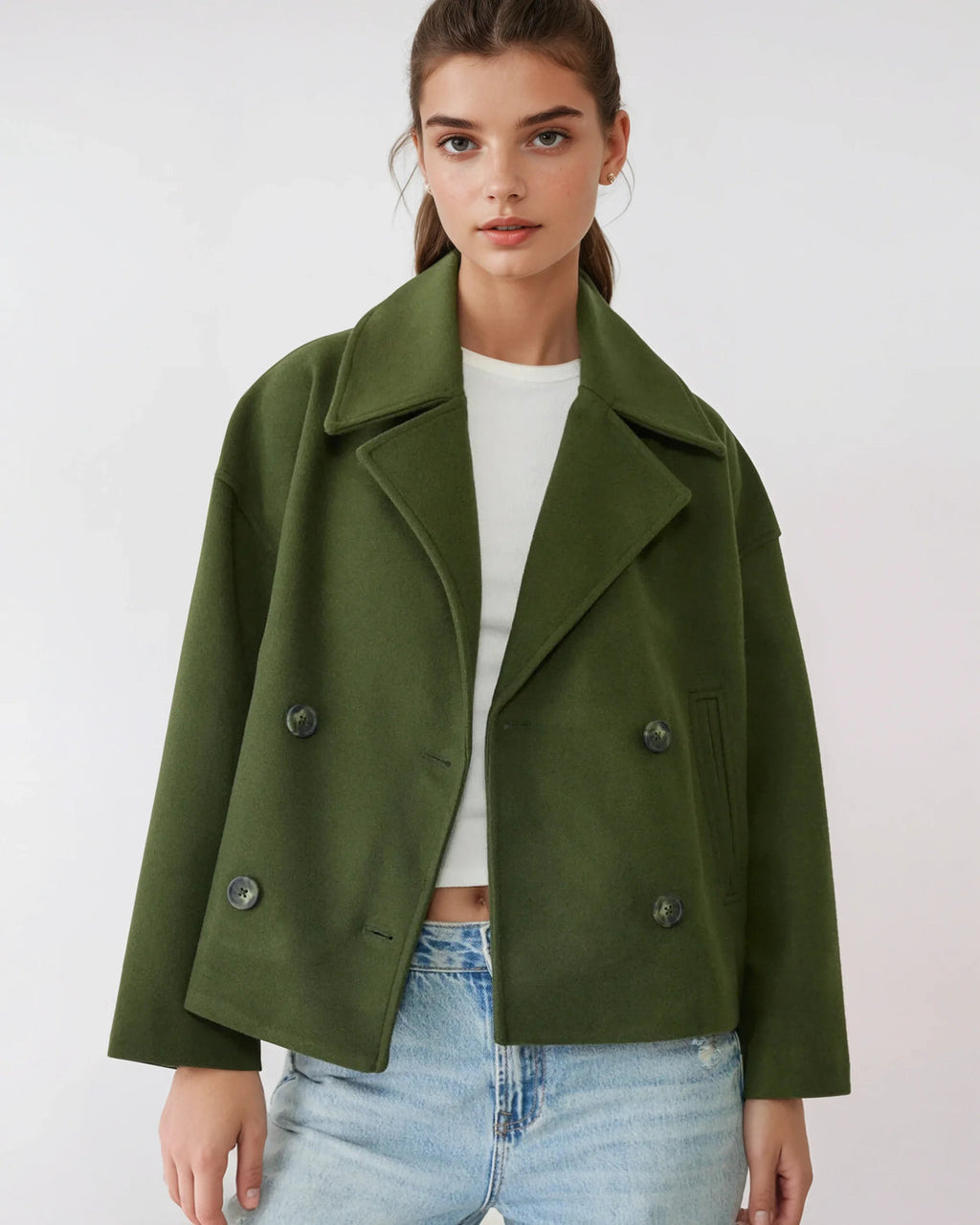 Amelie Women's Jacket – Short Wool Crossover Jacket with Elegant Lapels & Chic Winter Style