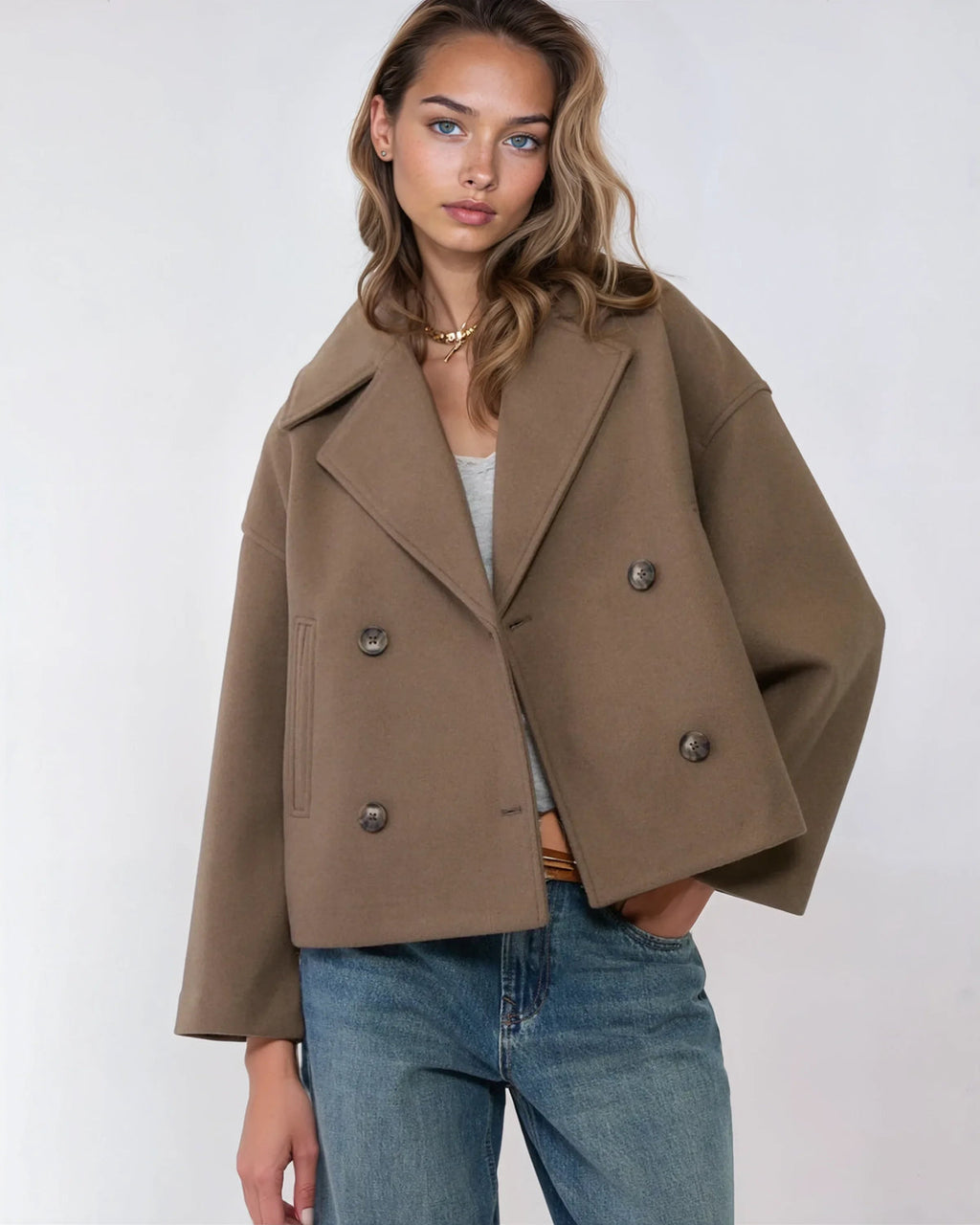 Amelie Women's Jacket – Short Wool Crossover Jacket with Elegant Lapels & Chic Winter Style