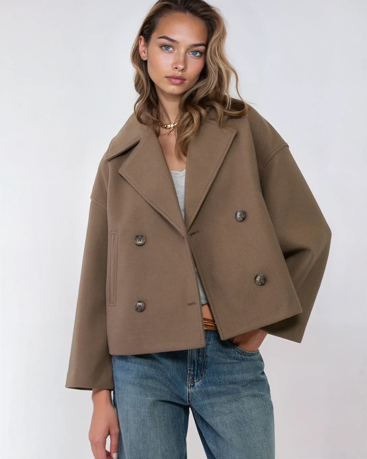 Amelie Women's Jacket – Short Wool Crossover Jacket with Elegant Lapels & Chic Winter Style