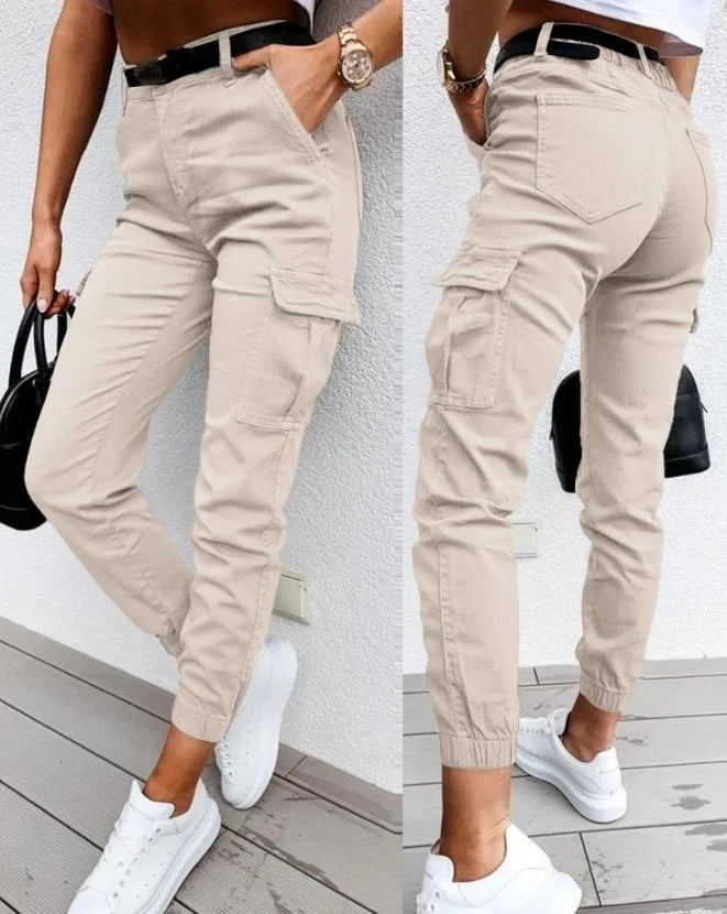 Eirlys Pantalon Cargo Femme Taille Haute – Pantalon Cargo Moderne avec Coupe Fuselée et Poches Fonctionnelles