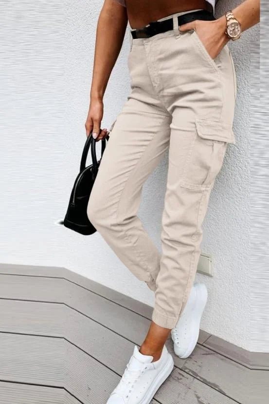 Eirlys Pantalon Cargo Femme Taille Haute – Pantalon Cargo Moderne avec Coupe Fuselée et Poches Fonctionnelles