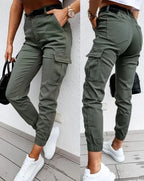 Eirlys Pantalon Cargo Femme Taille Haute – Pantalon Cargo Moderne avec Coupe Fuselée et Poches Fonctionnelles