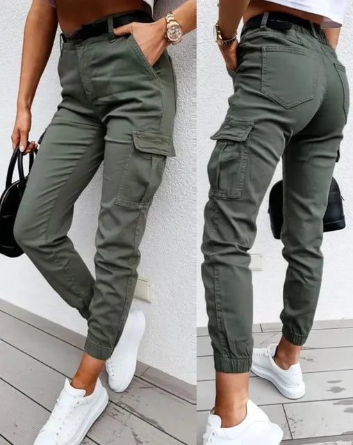 Eirlys Pantalon Cargo Femme Taille Haute – Pantalon Cargo Moderne avec Coupe Fuselée et Poches Fonctionnelles