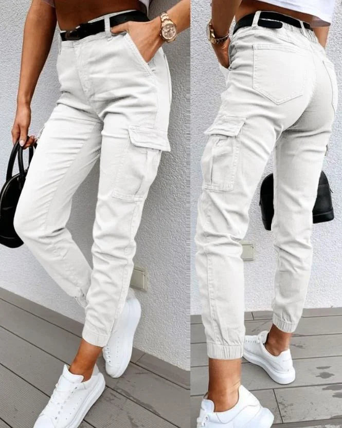 Eirlys Women's High-Waisted Cargo Pants – Modern Cargo Pants with Tapered Fit and Functional Pockets
