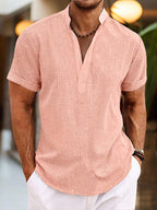 Logan Men's Linen Shirt – Breathable Summer Shirt with Henley Collar and Short Sleeves