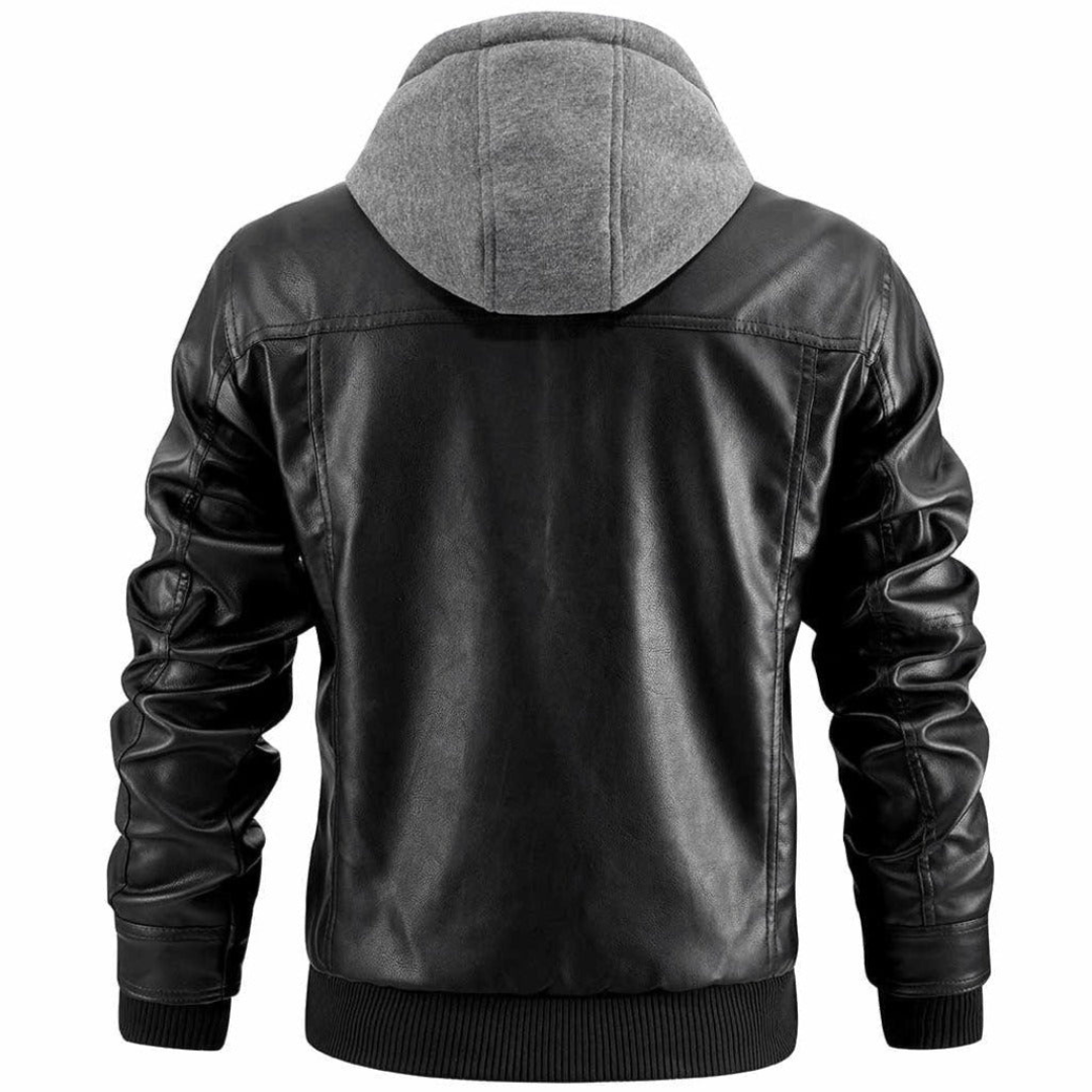 Caspian Veste Homme en Cuir – Blouson Moto Vintage avec Capuche et Fermeture Zippée